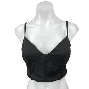 Zara Black Sleeveless Smocked Cami V Neck Corset Bustier Crop Tank Top Size S